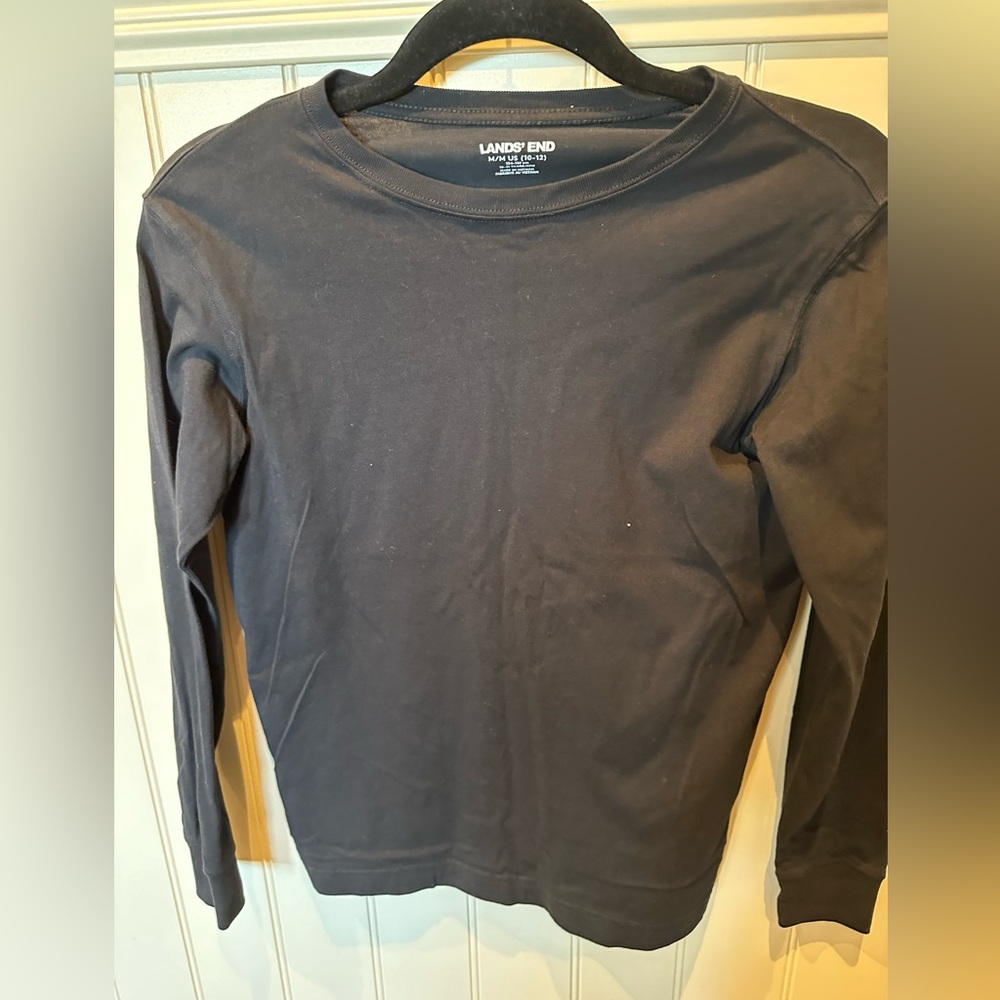 LANDS’ END Size Youth Medium 10-12 Black Cotton Long Sleeve Tee Shirt